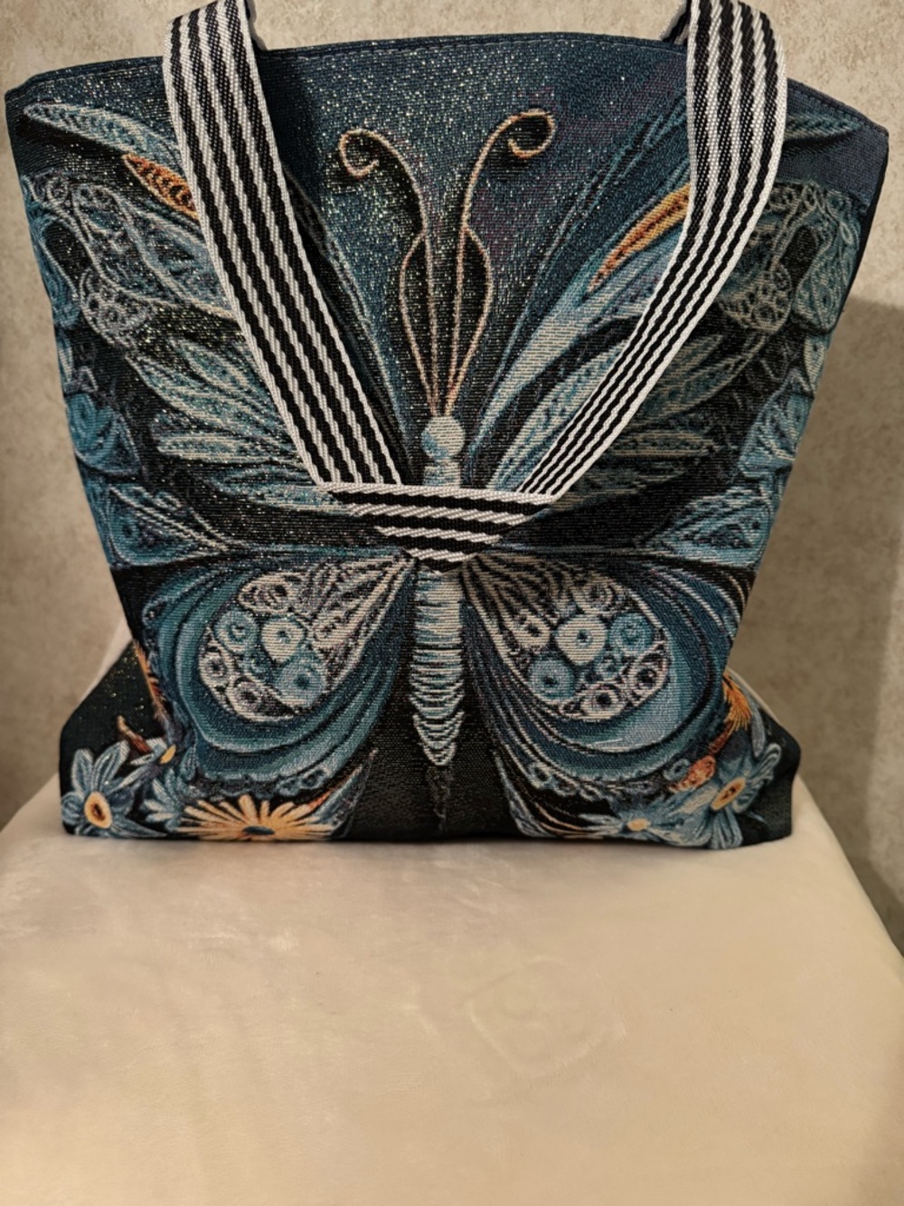 Butterfly Tote Bag in Teal and Black